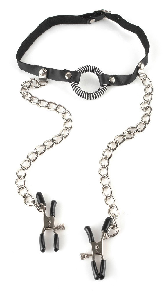 Alternative view of Fetish Fantasy Series O-Ring Gag with Nipple Clamps
