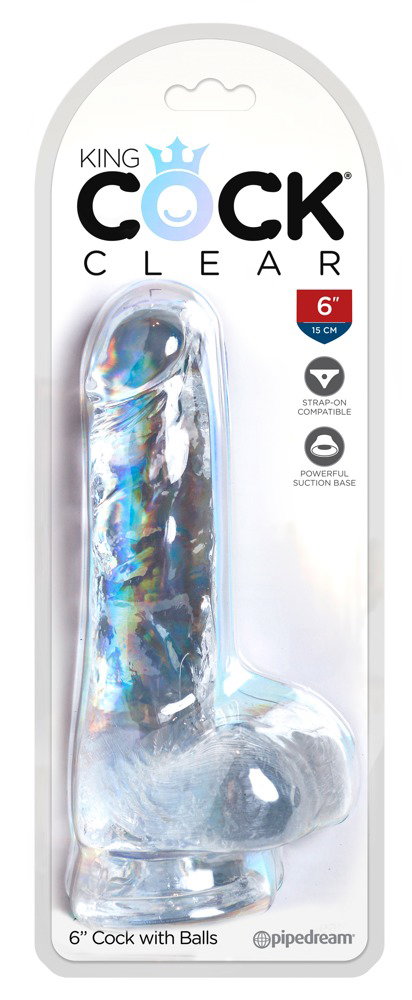 King Cock Clear Cock with Balls 6"