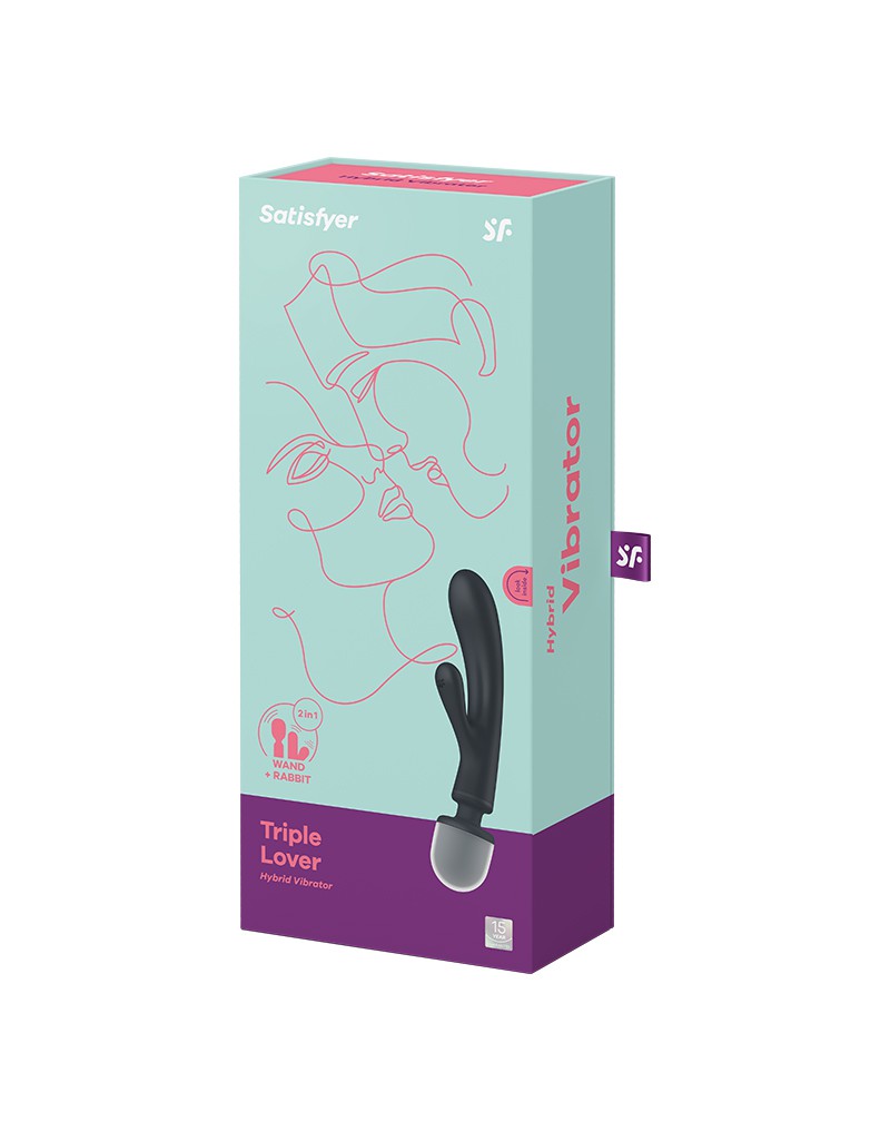 SATISFYER TRIPLE LOVER 2 IN 1 MASSAGESTAB RABBIT VIBRATOR SCHWARZ – Bild 2