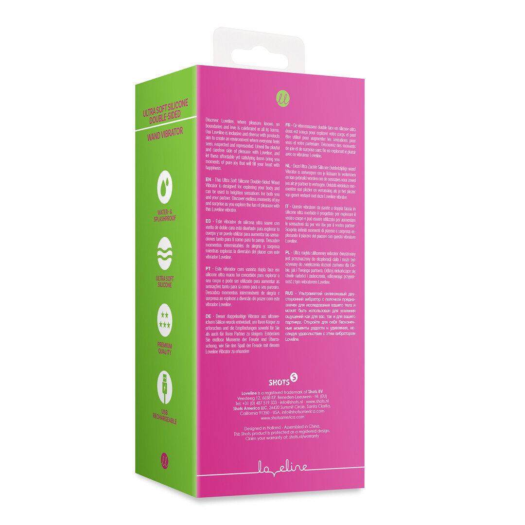 Loveline by Shots Ultra weicher beidseitig verwendbarer Silikon Wand Vibrator - Prestone Pink – Bild 3