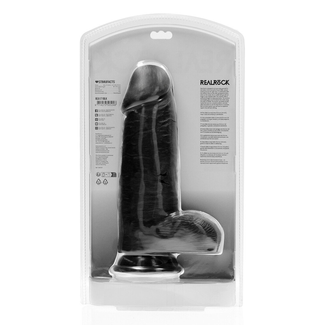 RealRock by Shots Extra Dick Gerade mit Kugeln 10 / 25,4 cm - Schwarz – Bild 3