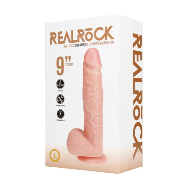 Alternative view of RealRock by Shots Vibrierender Regelmäßiger Gerade Penis mit Hoden - 9 / 23 cm - Fleisch