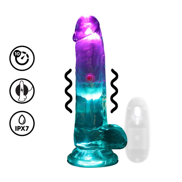 RealRock by Shots LED Vibrating Gerader Penis mit Hoden - 6 / 15 cm - Transparent