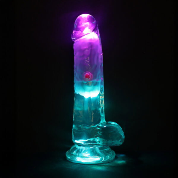 RealRock by Shots LED Vibrating Gerader Penis mit Hoden - 6 / 15 cm - Transparent – Bild 5