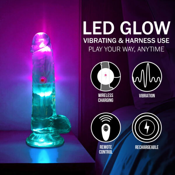 RealRock by Shots LED Vibrating Gerader Penis mit Hoden - 6 / 15 cm - Transparent – Bild 6