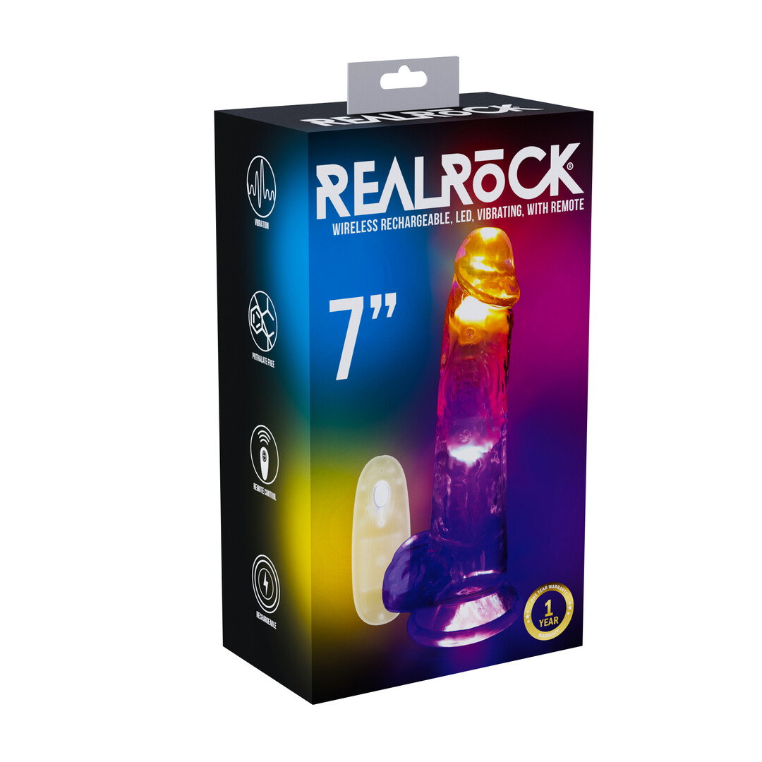 RealRock by Shots LED Vibrating Gerader Penis mit Hoden - 7 / 18 cm - Transparent – Bild 2