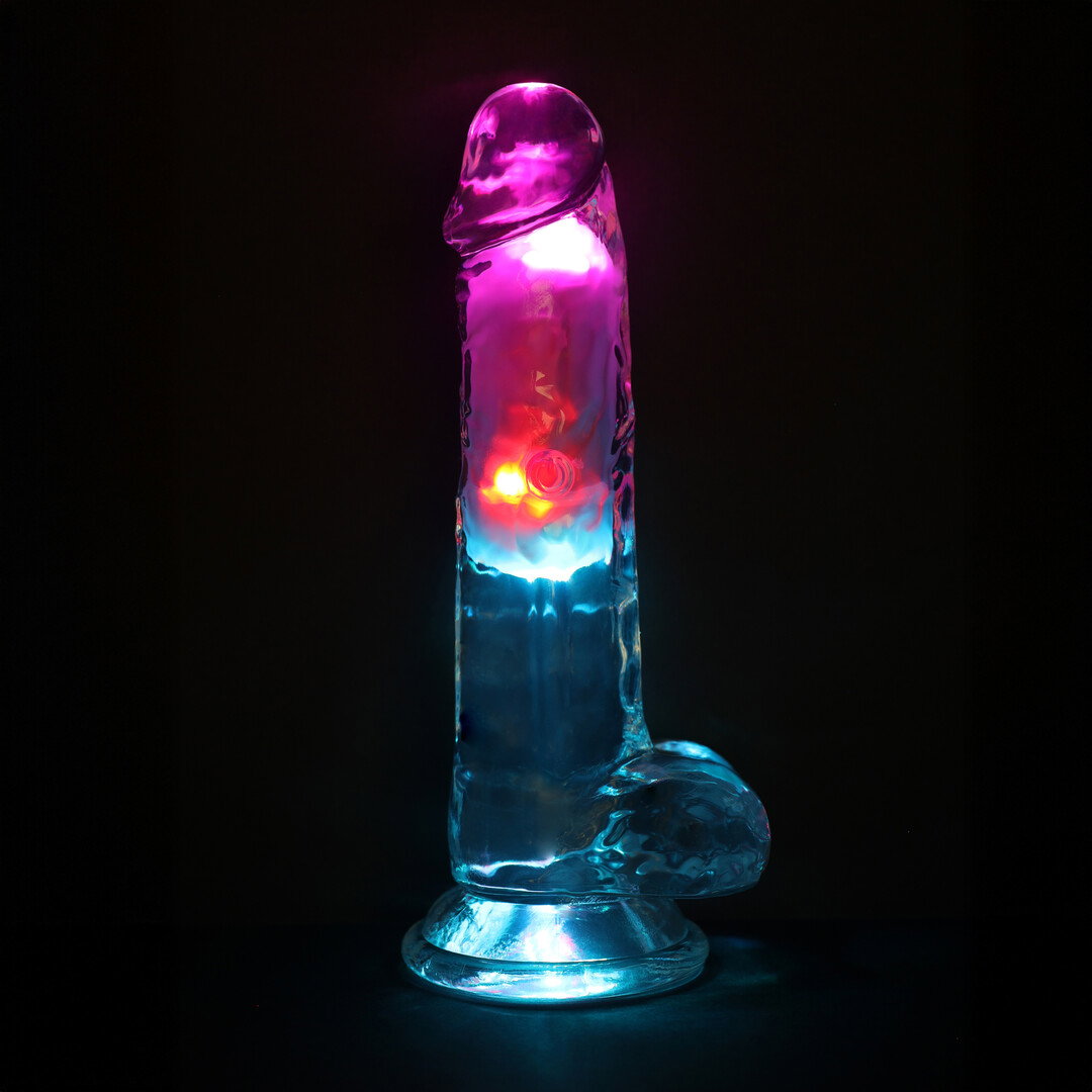 RealRock by Shots LED Vibrating Gerader Penis mit Hoden - 7 / 18 cm - Transparent – Bild 5
