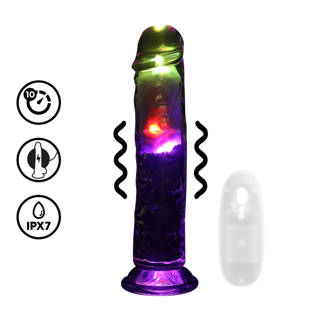 RealRock by Shots LED Vibrating Straight Cock - 8 / 20 cm - Transparent