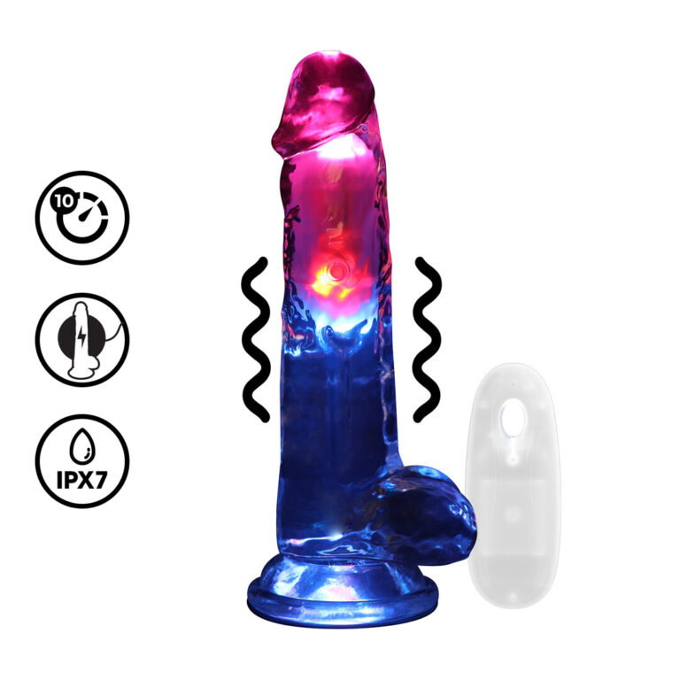 RealRock by Shots LED Vibrating Gerade Penis mit Hoden - 8 / 20 cm - Transparent