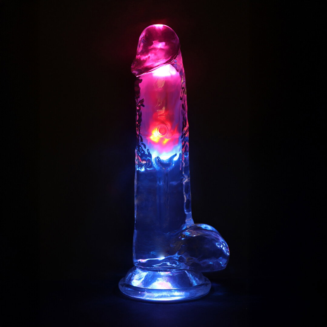 RealRock by Shots LED Vibrating Gerade Penis mit Hoden - 8 / 20 cm - Transparent – Bild 5