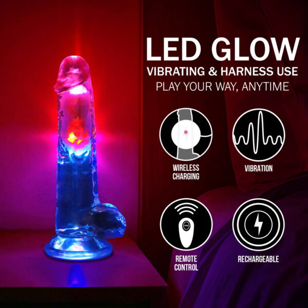 RealRock by Shots LED Vibrating Gerade Penis mit Hoden - 8 / 20 cm - Transparent – Bild 6