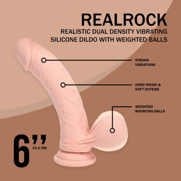 RealRock by Shots Realistic Dual Density Vibrating Silicone Dildo With Weighted Balls - 6 / 15 cm - Flesh – Bild 6