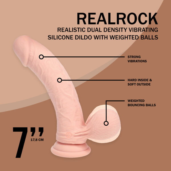 RealRock by Shots Realistic Dual Density Vibrating Silicone Dildo With Weighted Balls - 7 / 18 cm - Flesh – Bild 6